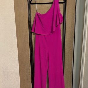 Lulu's Fuchsia One-Shoulder Jumpsuit NWT